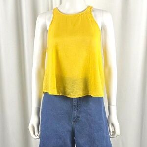 Anthropologie Maeve Canary Yellow High Neck Sleeveless Linen Tank Top • S/M